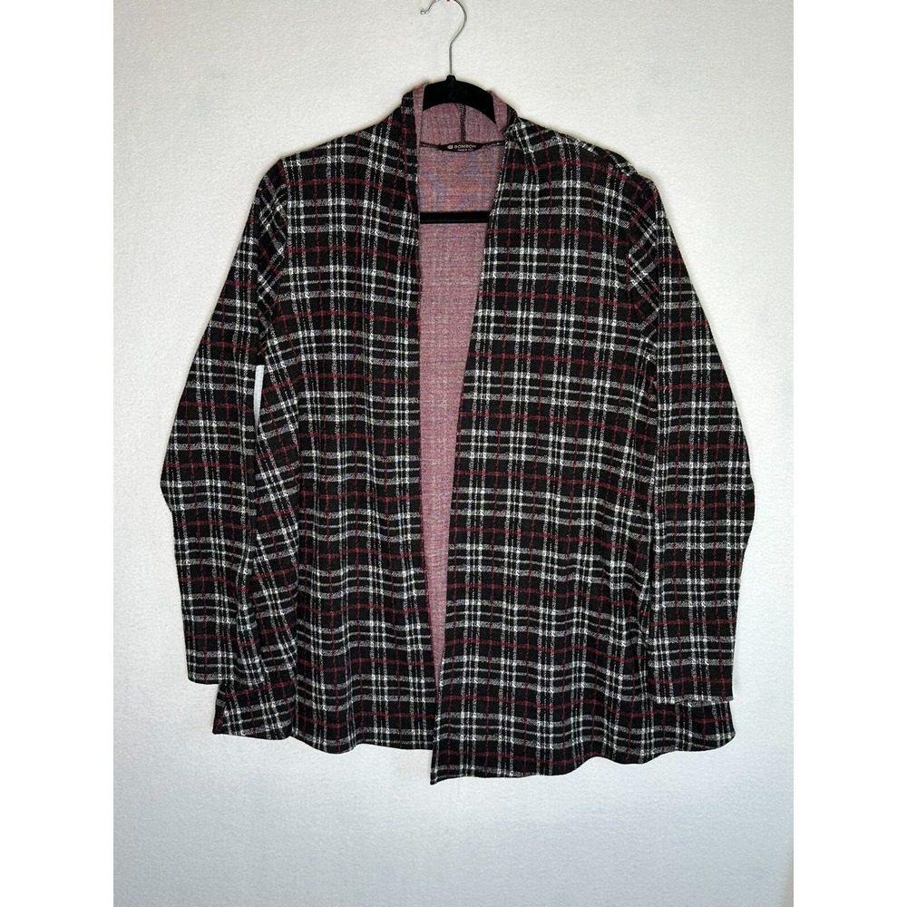 BOMBOM Multicolor Plaid Open Front Cardigan Sweater Womens Large TL1166